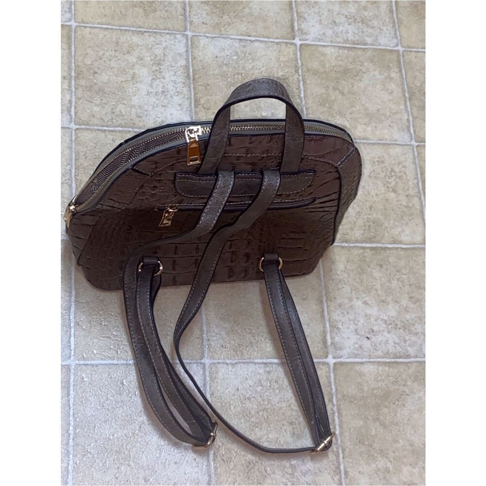 Women’s Faux Croc-Embossed Backpack - Metallic Brown Medium Size Made In China